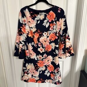 Navy floral bell sleeve dress size 6